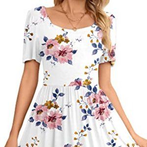 Womens Casual Square Neck Short Sleeve Summer Flowy Knee Length Dresses